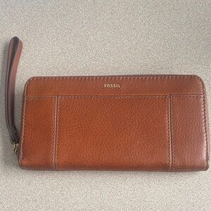 Fossil Tan Leather Wristlet
